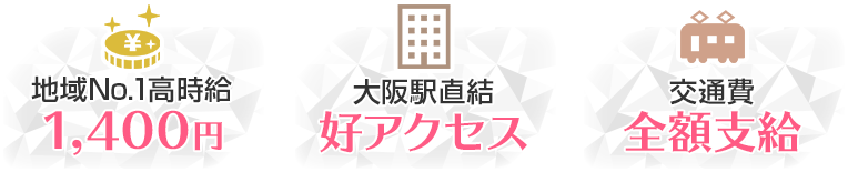 地域No.1時給1,350円大阪駅直結好アクセス交通費全額支給
